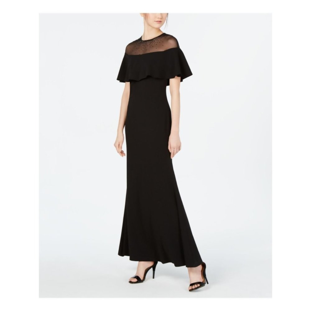 CALVIN KLEIN Black Beaded Illusion sequence gown sz 6 brand new